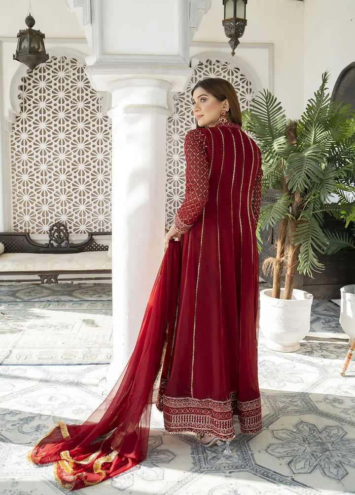 Manahils Pret Embroidered Chiffon 3 Piece Suit Kurti-106-Mehroon