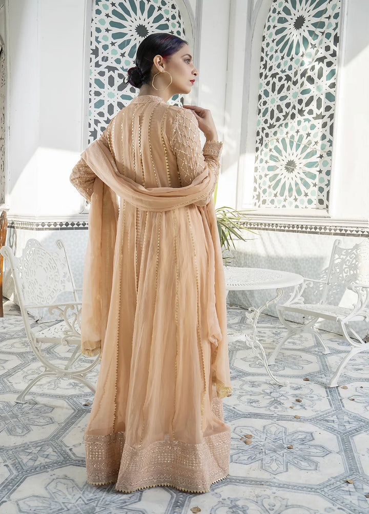 Manahils Pret Embroidered Chiffon 3 Piece Suit Kurti-106-Peach