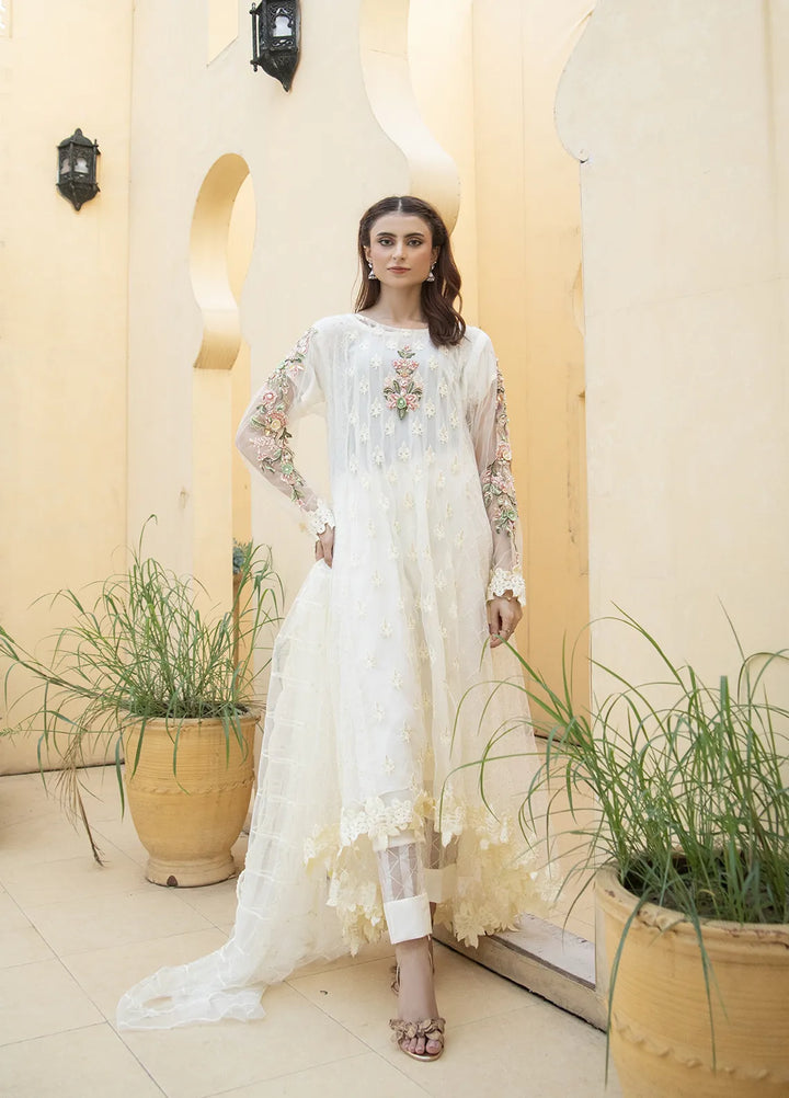 Manahils Pret Embroidered Net 2 Piece KURTI 084 Off White