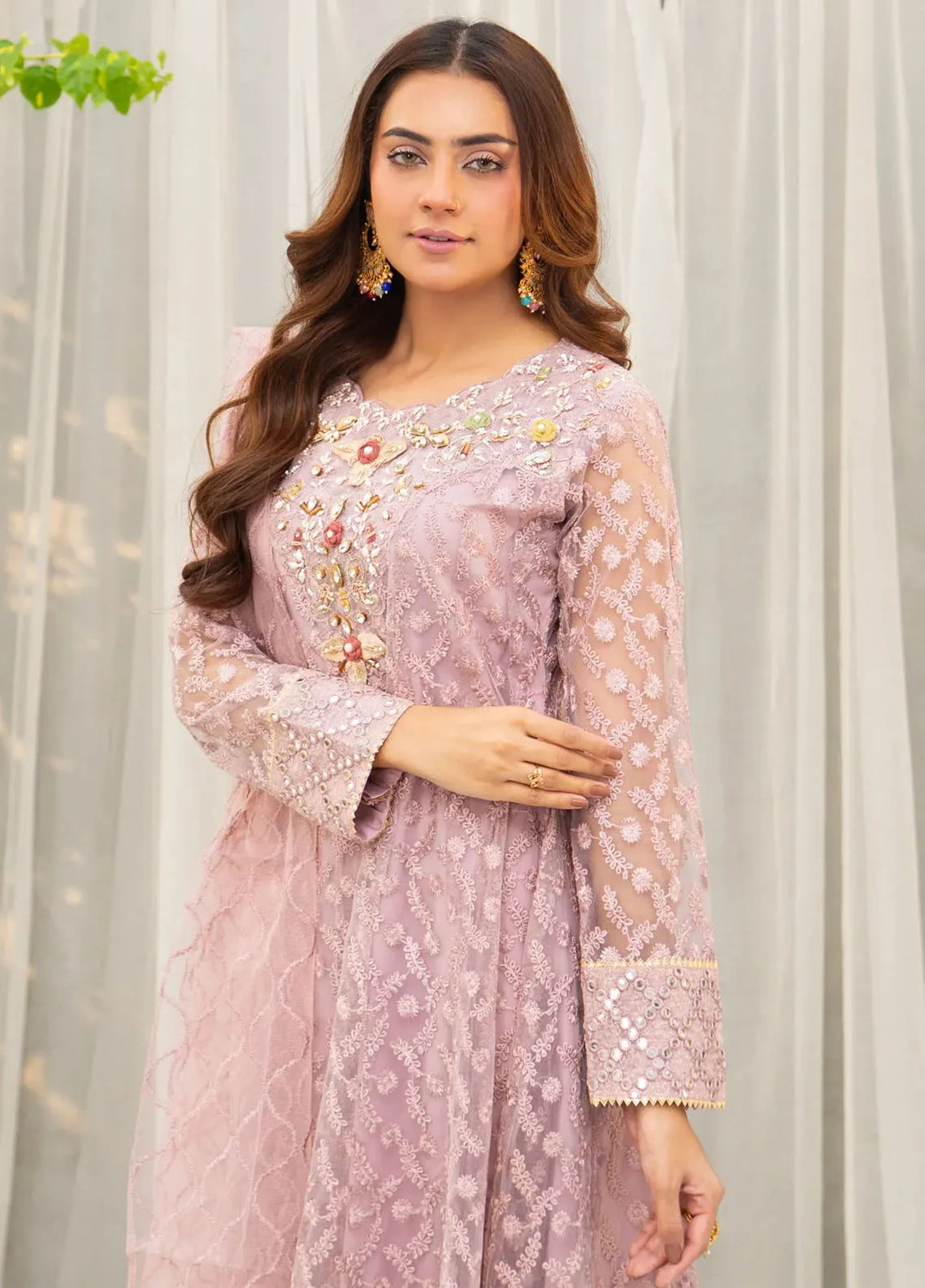 Manahils Pret Embroidered Net 3 Piece Suit K-137-Lilac