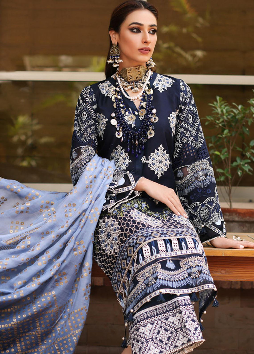 Manara By Kahf Embroidered Lawn Suits Unstitched 3 Piece KHF22M KML-09A Neel Kaml - Luxury Collection