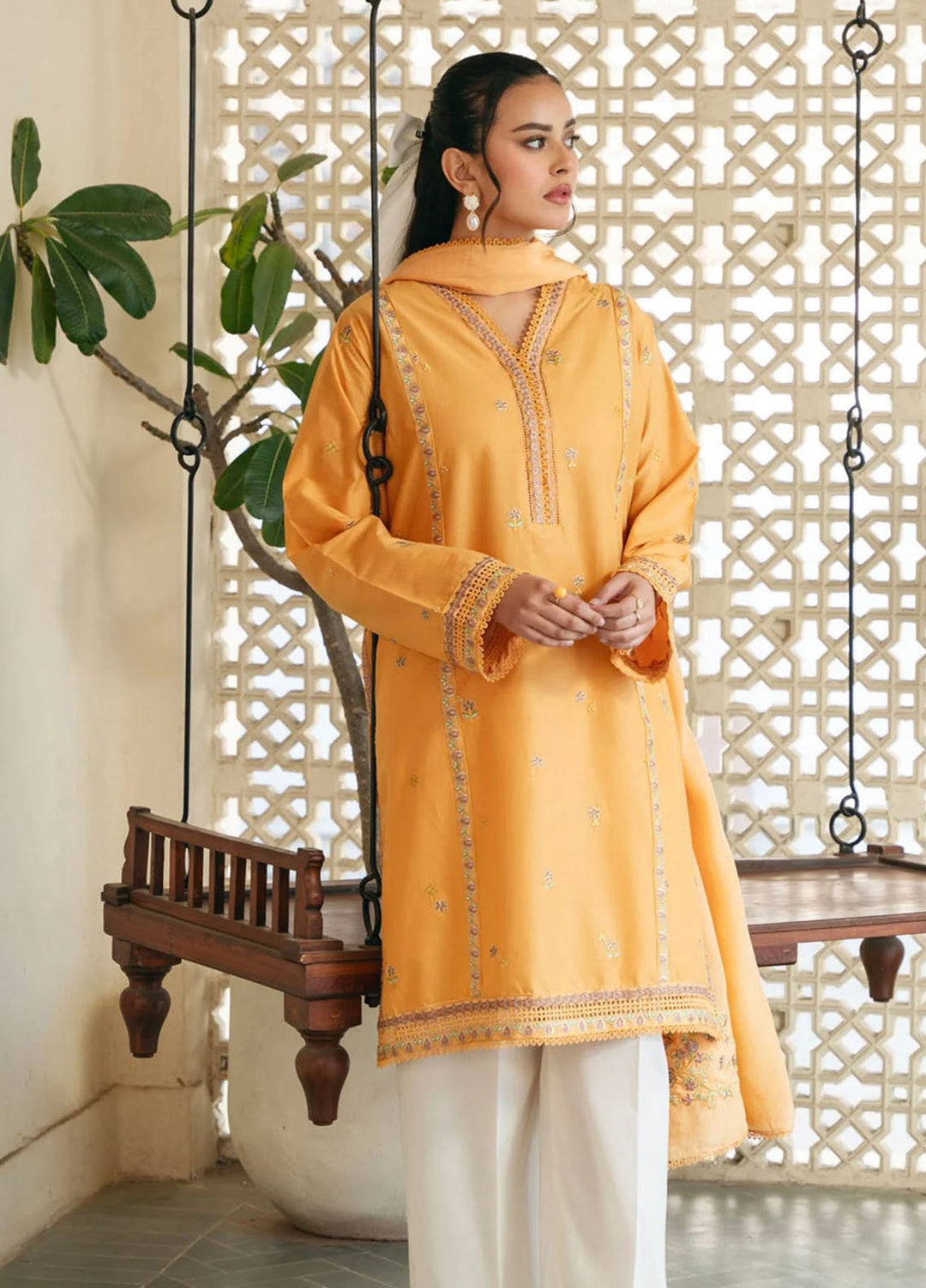 Mannat Clothing Pret Embroidered Lawn 3 Piece Suit Daffodil