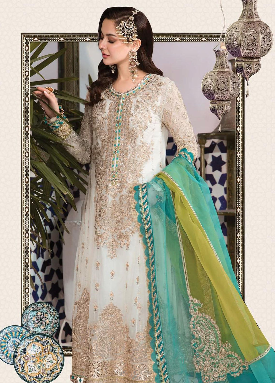 Maria B Embroidered Chiffon Suits Unstitched 3 Piece MB22C D7 - Luxury Collection