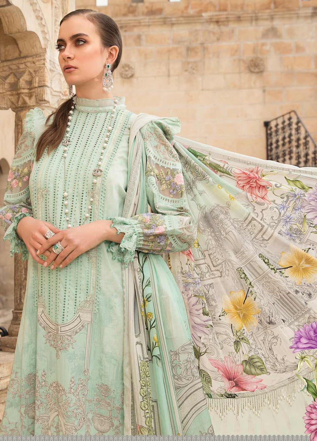Maria B Embroidered Lawn Suits Unstitched 3 Piece MB21L 15-A - Summer Collection