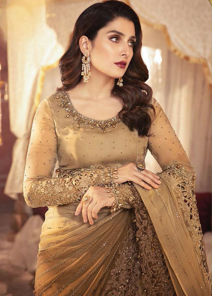 Mbroidered By Maria B Embroidered Unstitched Chiffon Chocolate Cappuccino Saree MB21WD D6 - Wedding Collection