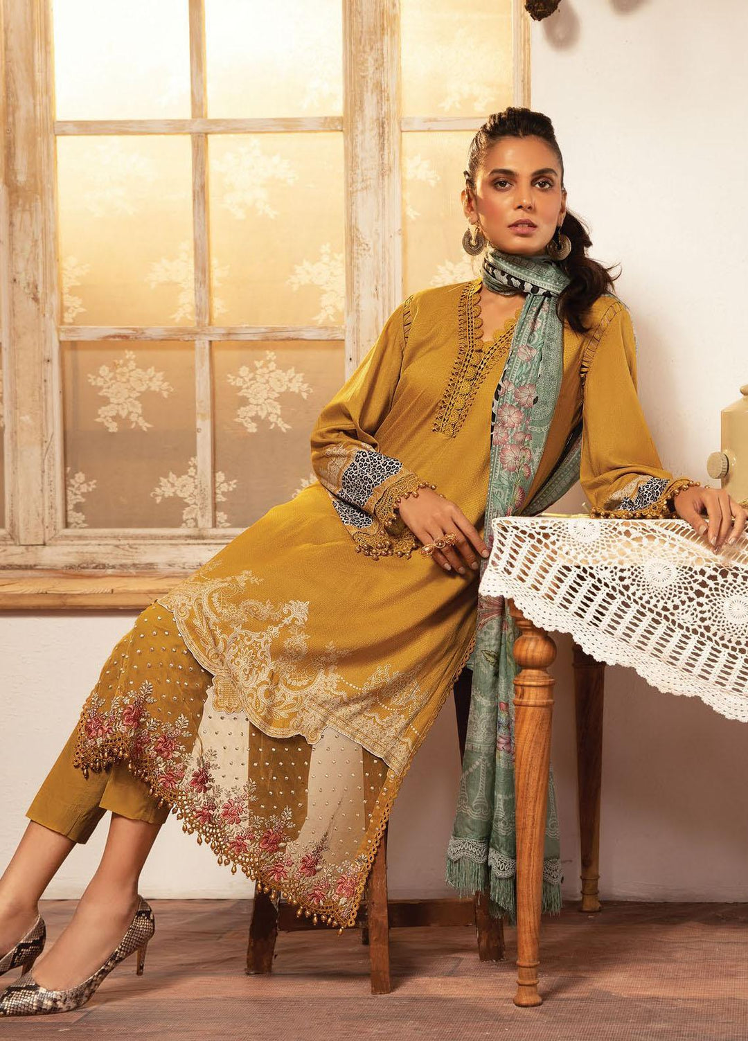 Maria B Embroidered Dobby Linen Suits Unstitched 3 Piece MB21PW 3-A - Winter Collection