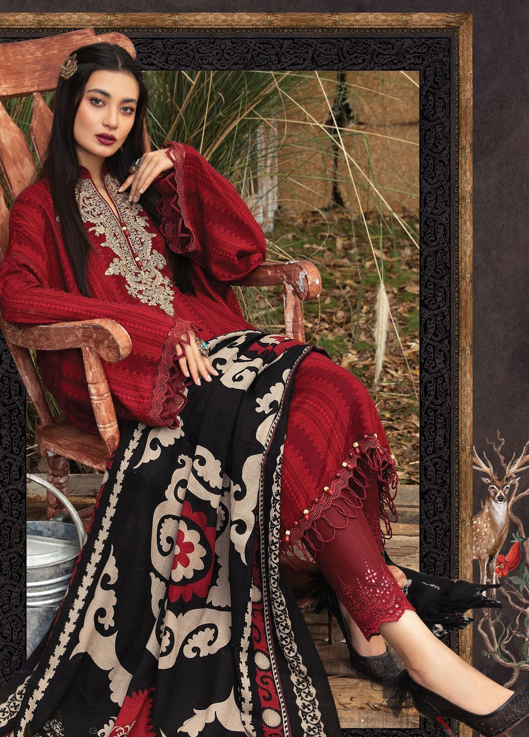 Maria B Embroidered Dobby Linen Suits Unstitched 3 Piece MB21PW 4-A - Winter Collection
