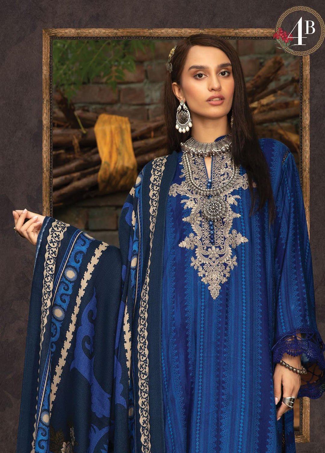 Maria B Embroidered Dobby Linen Suits Unstitched 3 Piece MB21PW 4-B - Winter Collection