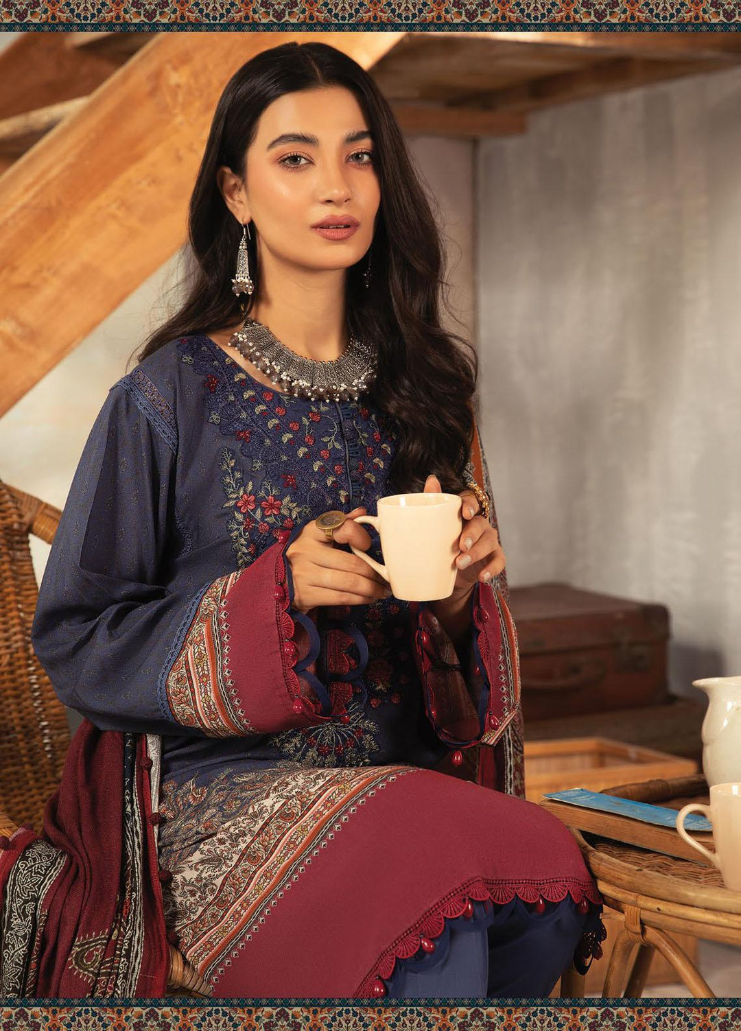 Maria B Embroidered Dobby Linen Suits Unstitched 3 Piece MB21PW 5-B - Winter Collection