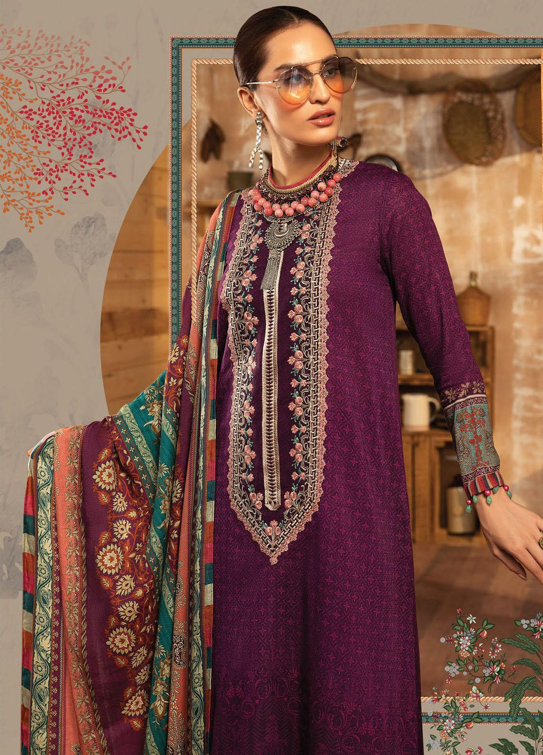Maria B Embroidered Khaddar Suits Unstitched 3 Piece MB21PW 8-A - Winter Collection