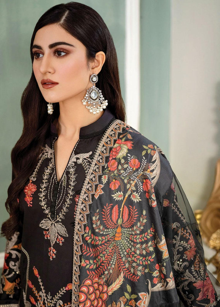 Sateen By Maria B Embroidered Cotton Satin Suits Unstitched 3 Piece MB23S D5 - Luxury Collection
