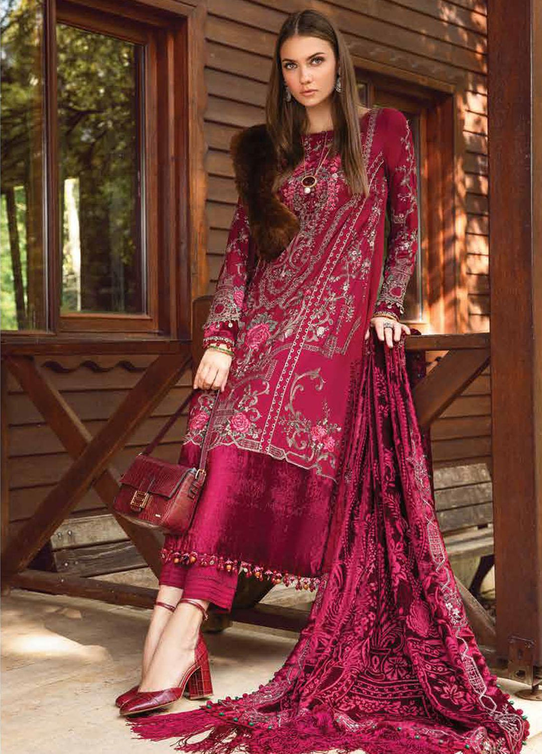 Maria B Embroidered Linen Suits Unstitched 3 Piece MB23LN D12 - Luxury Winter Collection