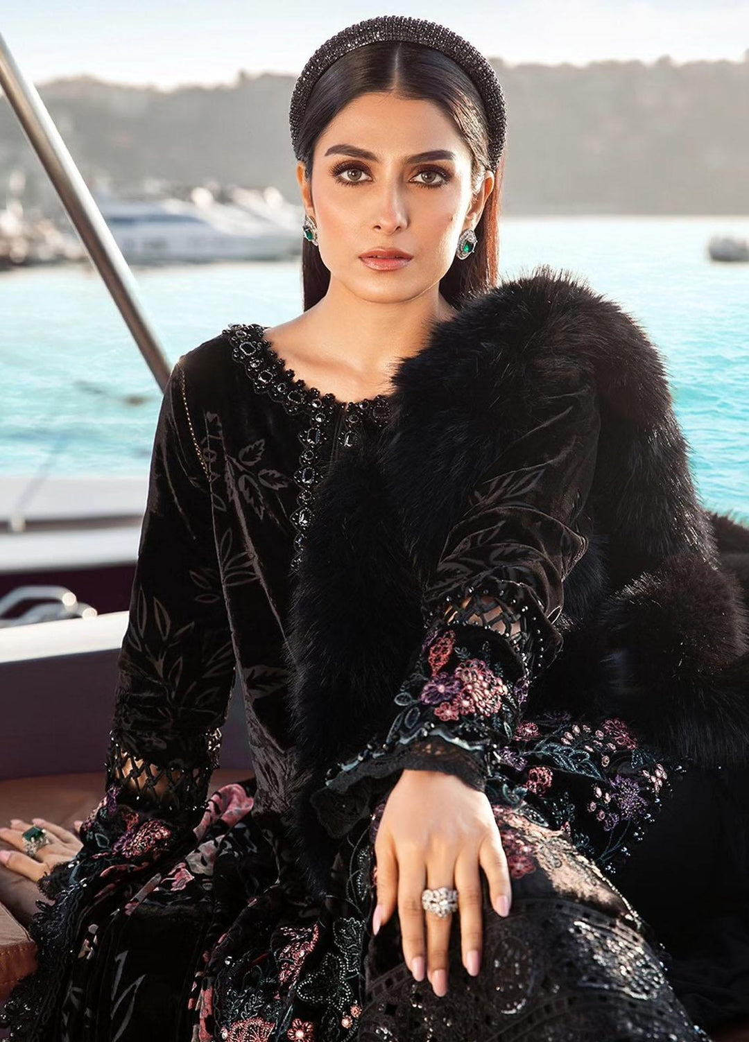 maria b black embroidered dress MARIA B WINTER LINEN COLLECTION BLACK DL-1101