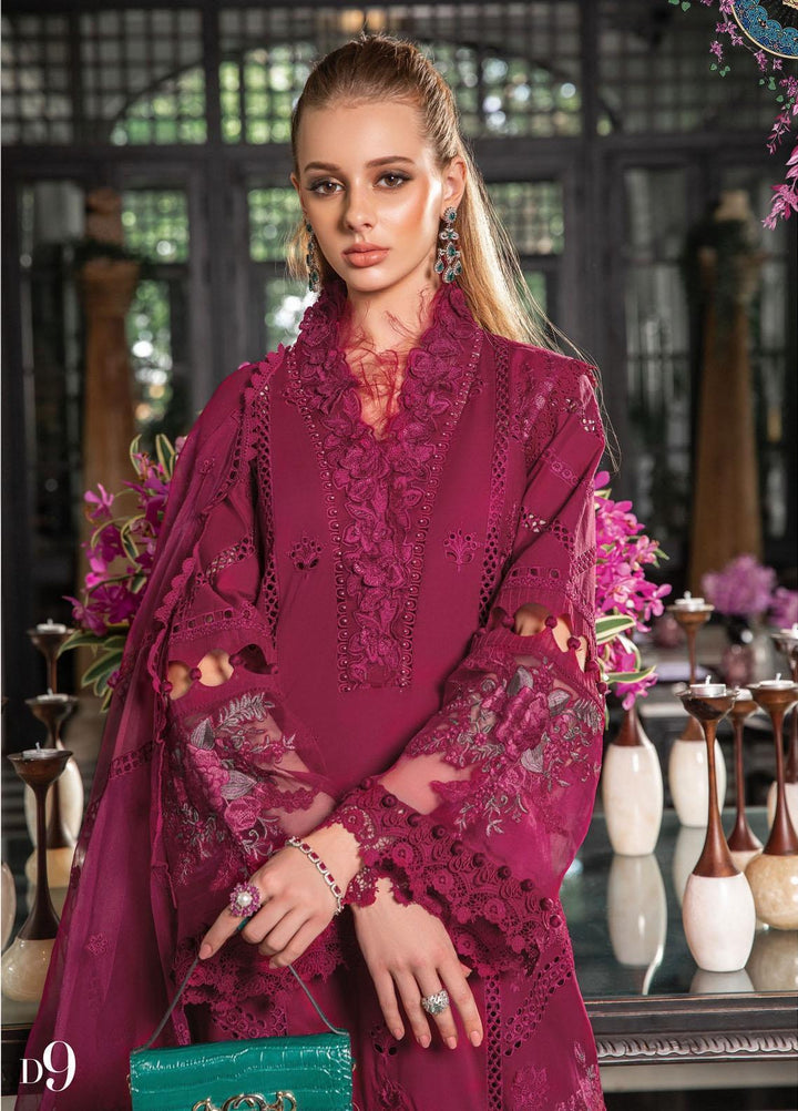 Maria B Embroidered Lawn Suits Unstitched 3 Piece MB23LE D-09 Scenic Scarlet - Eid Collection