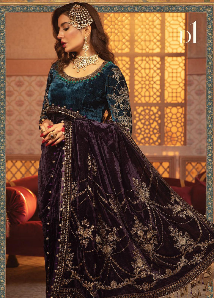 Maria B Embroidered Velvet  Unstitched Saree MB21V D1 - Luxury Collection
