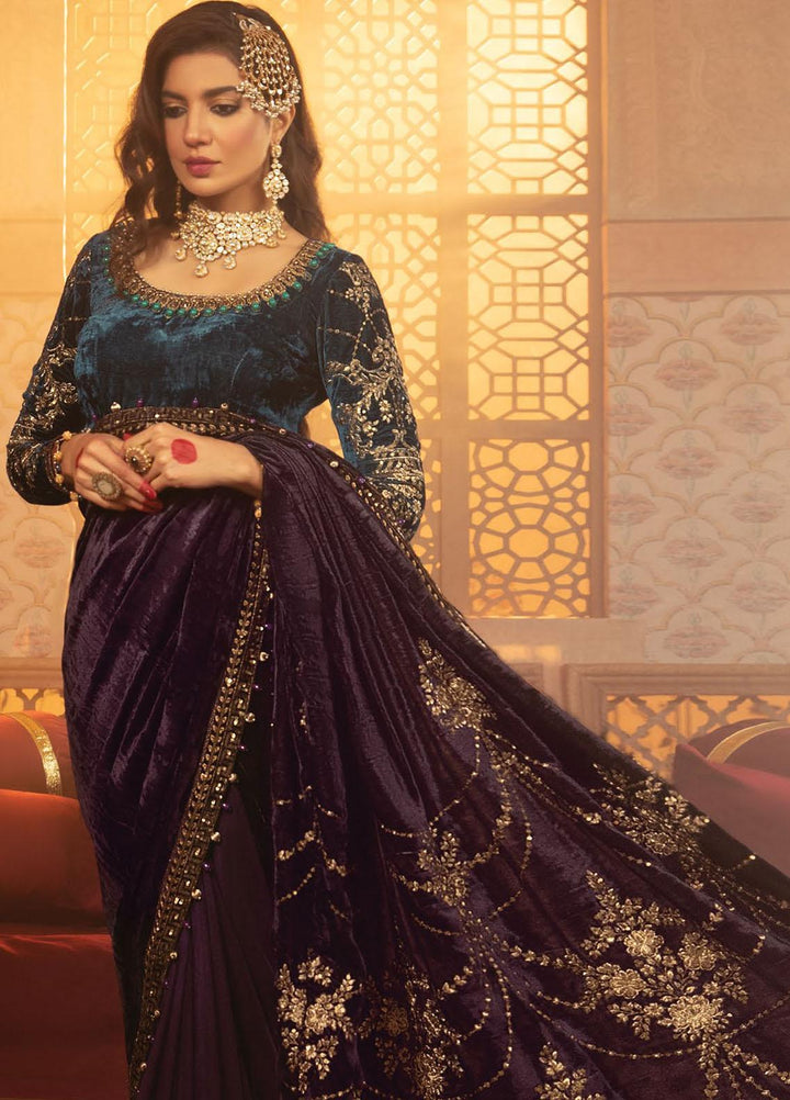 Maria B Embroidered Velvet  Unstitched Saree MB21V D1 - Luxury Collection