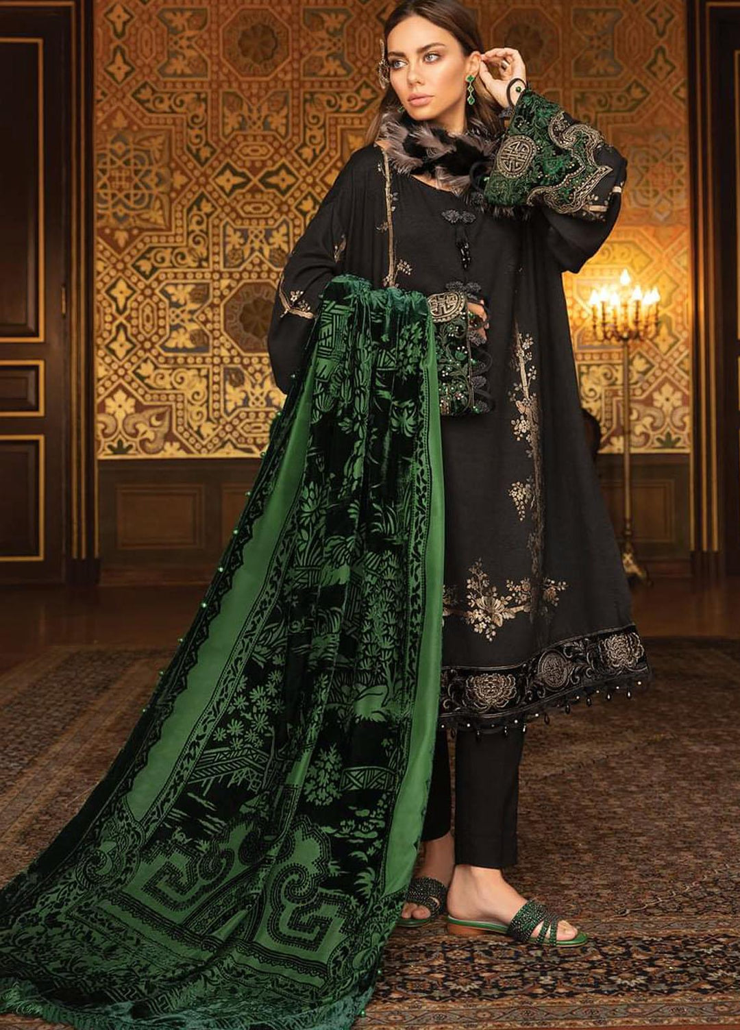 Maria B Embroidered Linen Suits Unstitched 3 Piece MB21W DL-907 - Winter Collection