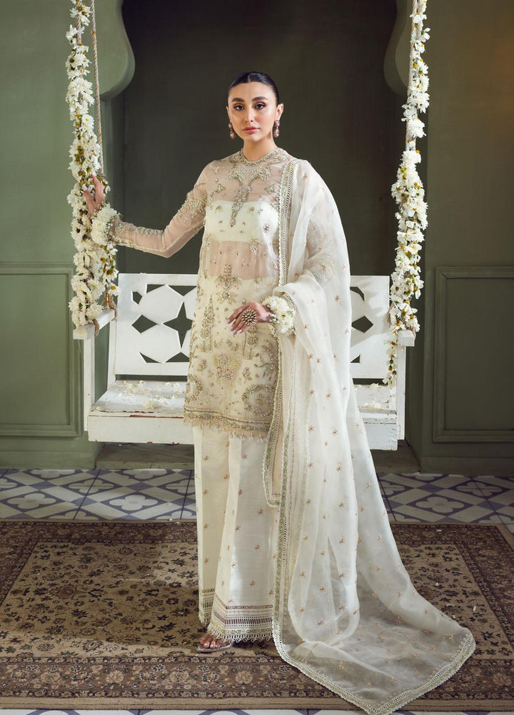 Maria Minahil Luxury Pret  Organza 3 Piece Dress MRM23JM MNF-04 Mahi White