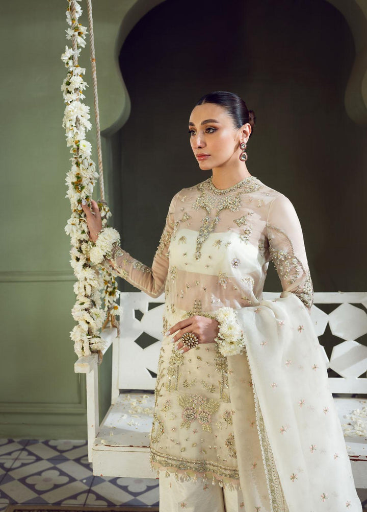 Maria Minahil Luxury Pret  Organza 3 Piece Dress MRM23JM MNF-04 Mahi White