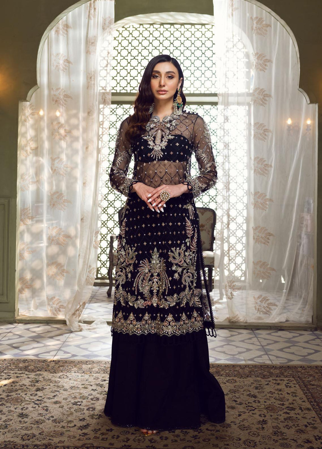 Maria Minahil Luxury Pret  Net 3 Piece Dress MRM23JM MNF-05 Reem Black