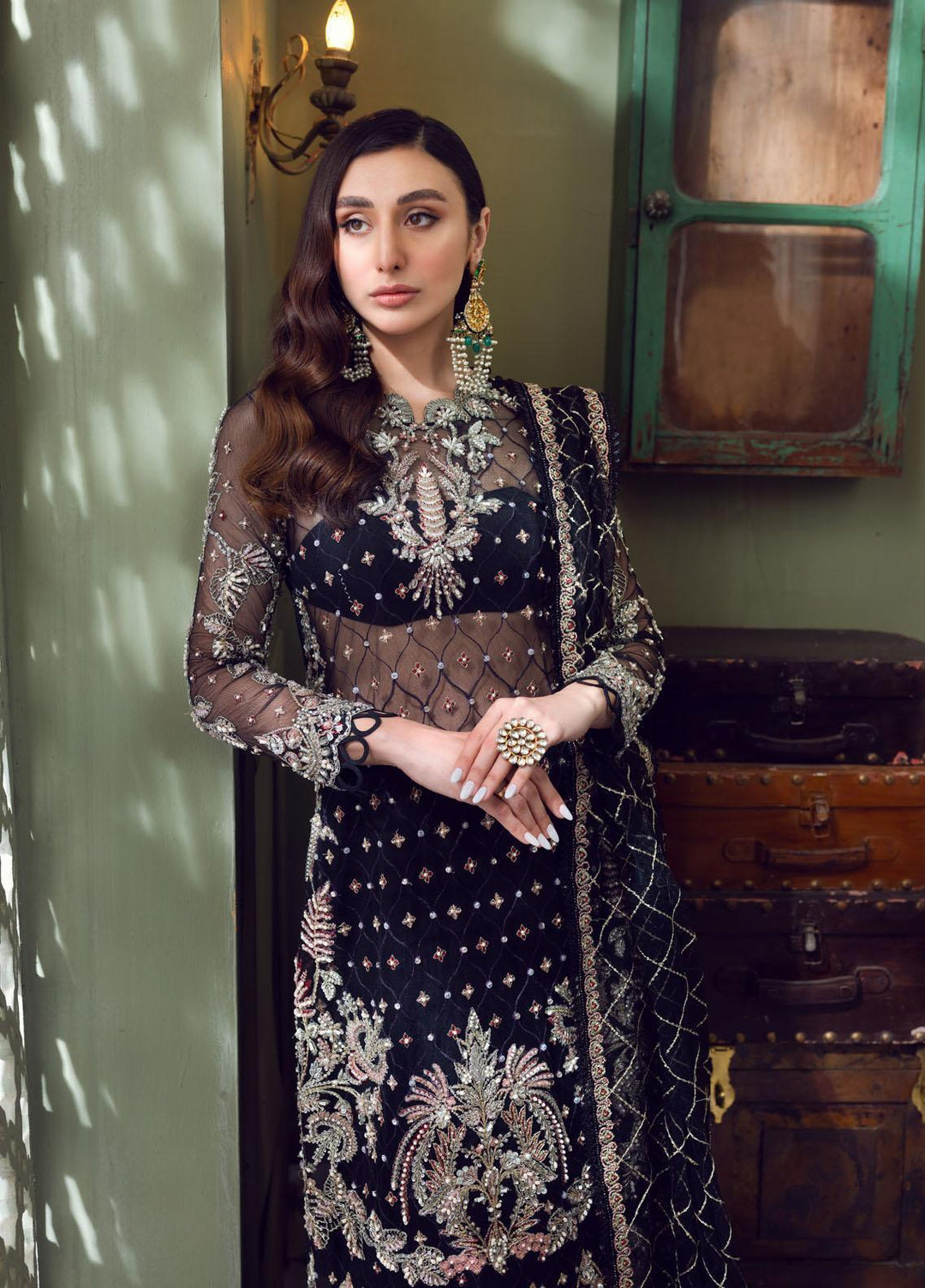Maria Minahil Luxury Pret  Net 3 Piece Dress MRM23JM MNF-05 Reem Black