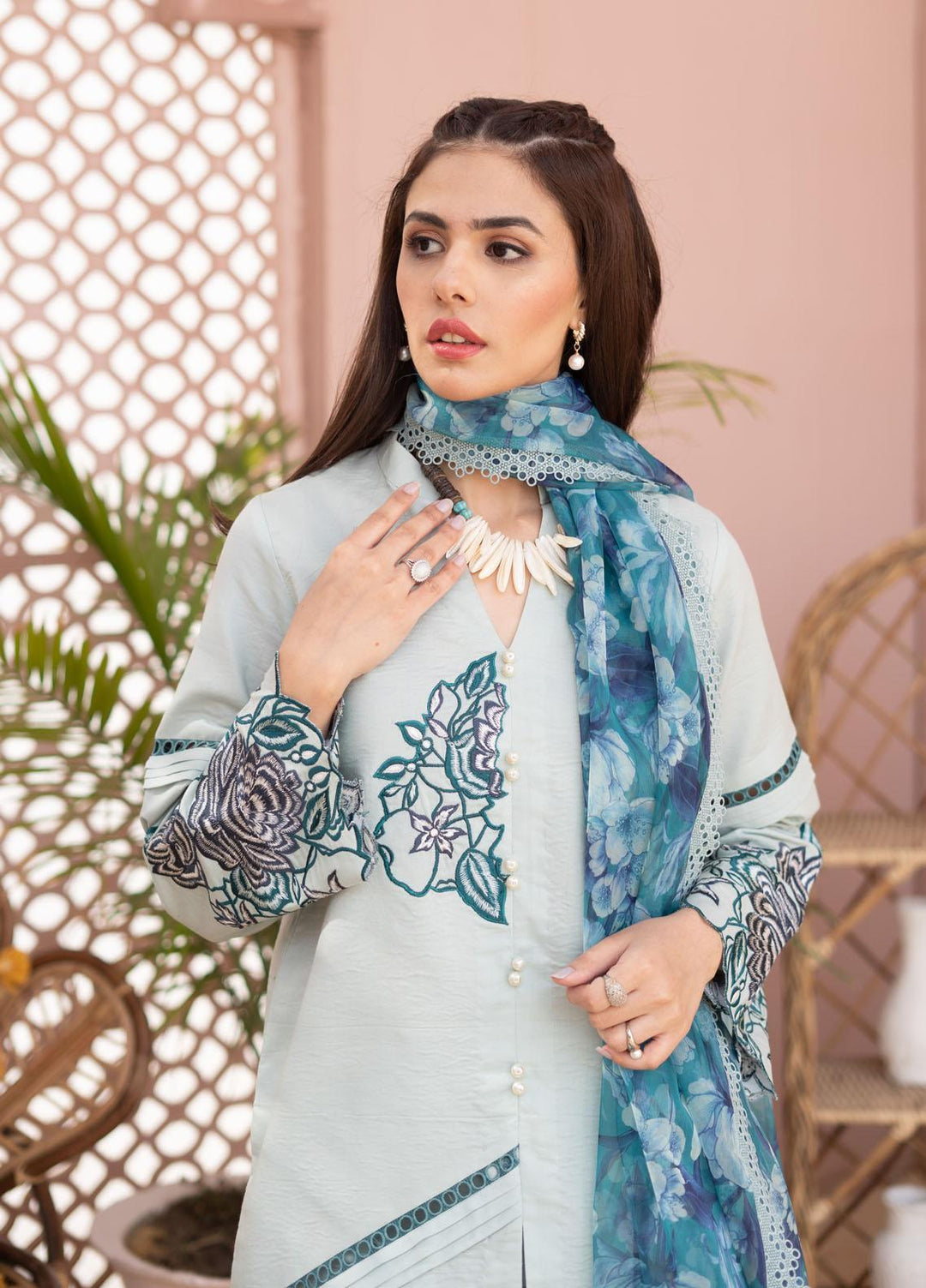 Maria Osama Khan Casual Pret  Lawn 3 Piece Suit MOK23CP Blue Bell