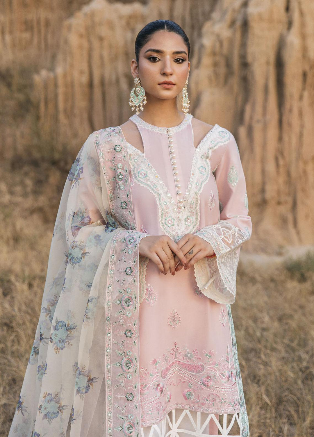 Maria Osama Khan Embroidered Lawn Suits Unstitched 3 Piece MOK22PW NOORI-10 - Summer Luxury Collection
