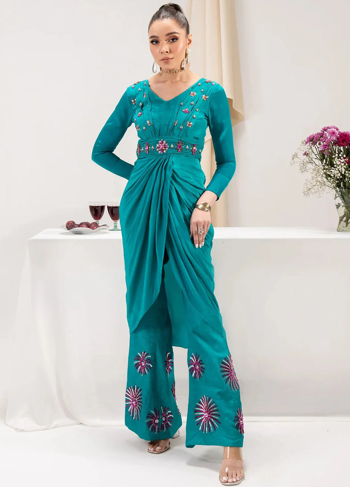 Maria Osama Khan Pret Embroidered Grip 2 Piece Suit Aquamarine