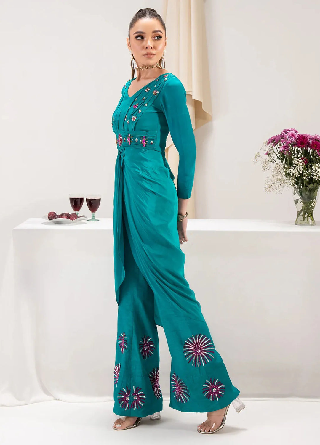 Maria Osama Khan Pret Embroidered Grip 2 Piece Suit Aquamarine