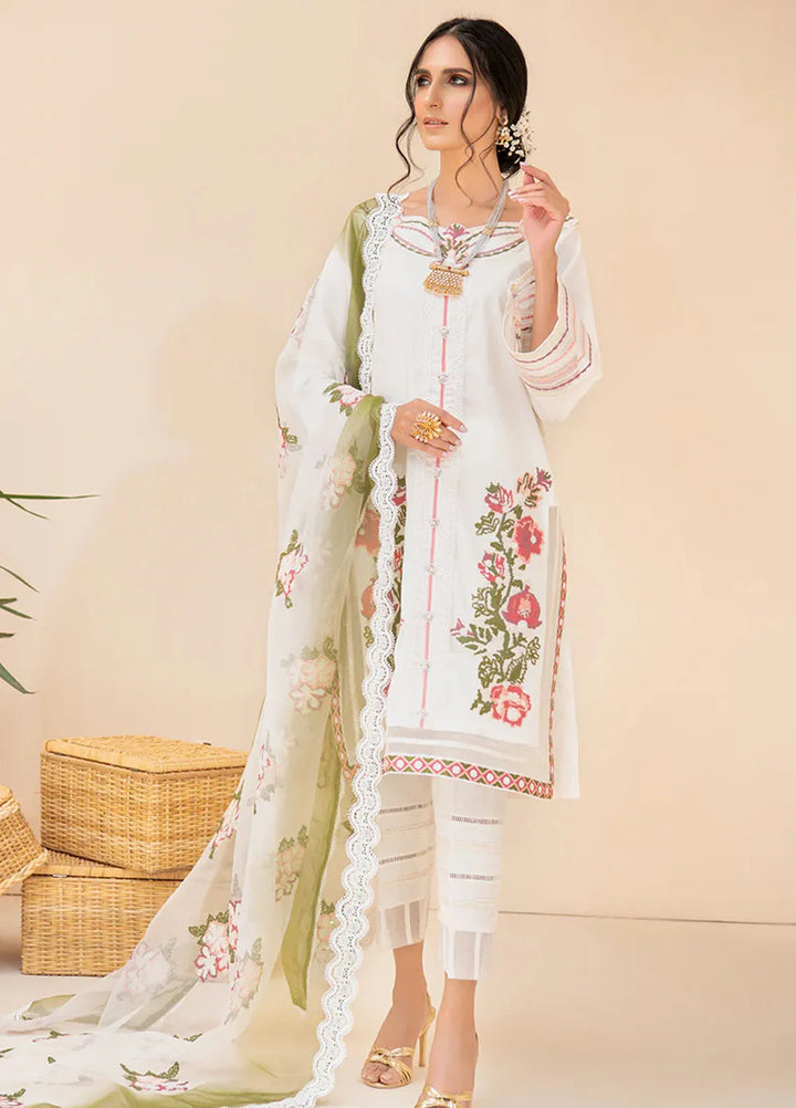 Maria Osama Khan Pret Embroidered Satin 3 Piece Suit Abyaz