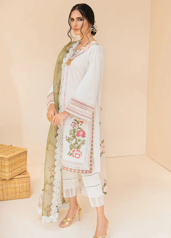 Maria Osama Khan Pret Embroidered Satin 3 Piece Suit Abyaz