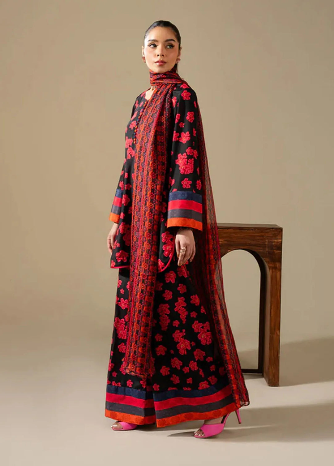Maria Osama Khan Pret Printed Grip Silk 3 Piece Suit M-015 Boho