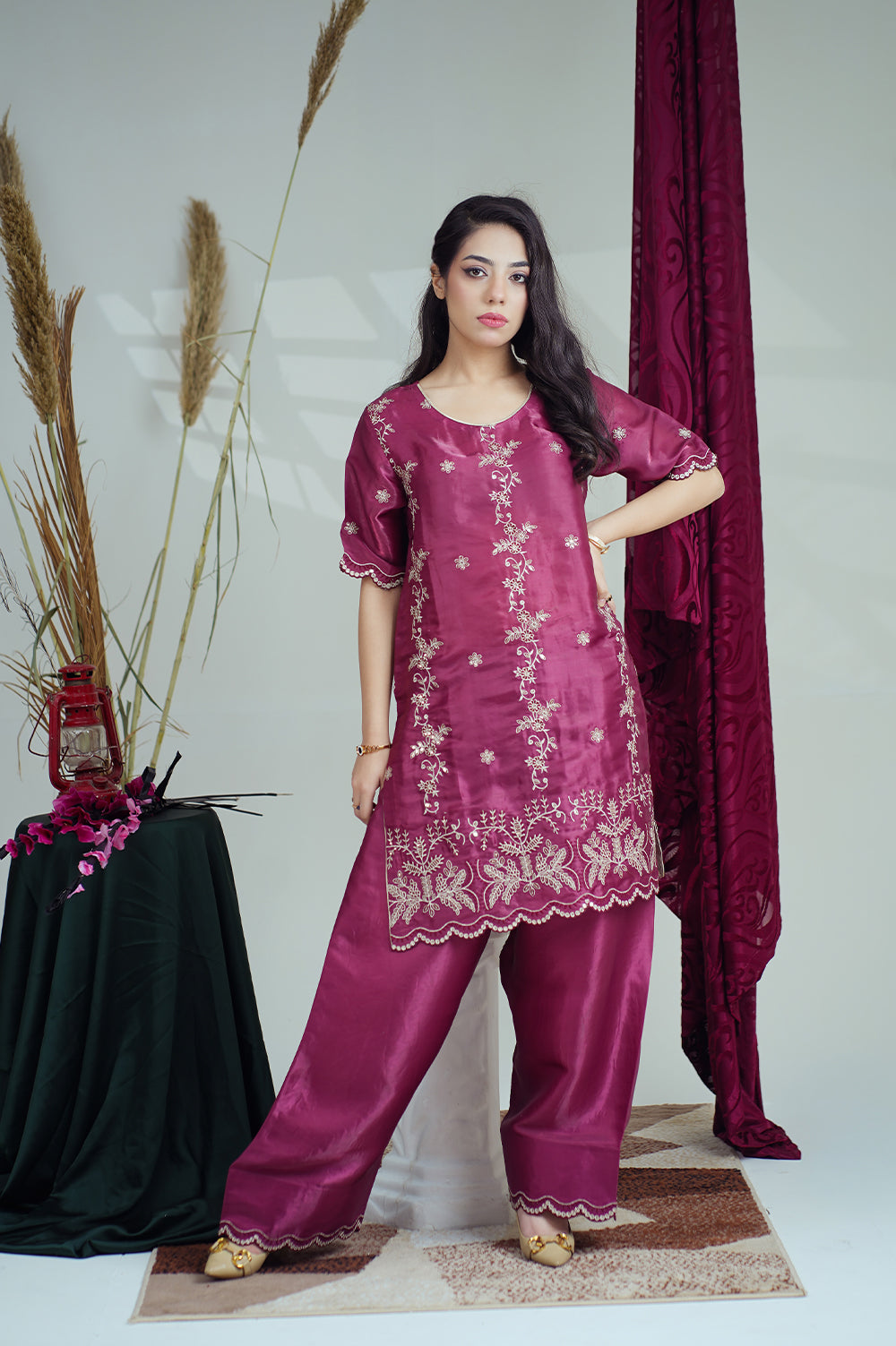 Reeza's Unstitched Embroidered Silk 3 Piece Maroon - Festive Collection