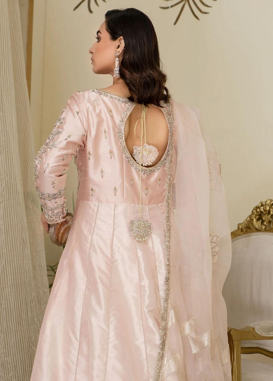 Maroon by Iqra Chaudhry Pret Embroidered Net Shirt Pink