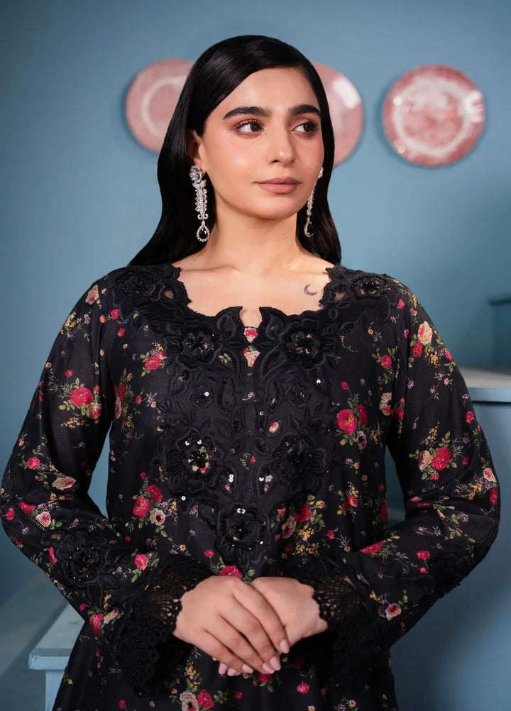 Maroon by Iqra Chaudhry Pret Embroidered Khaadi Net 3 Piece Suit Floral Black