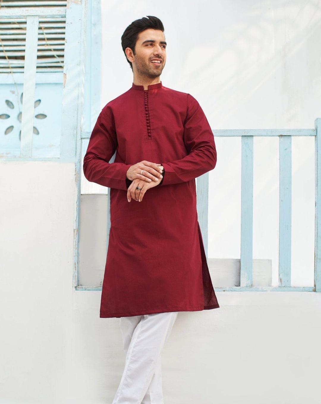 Muraqsh Ready To Wear Solids  Men Maroon Cotton Kurta Trouser MURCKWT-KUR - Summer Collection