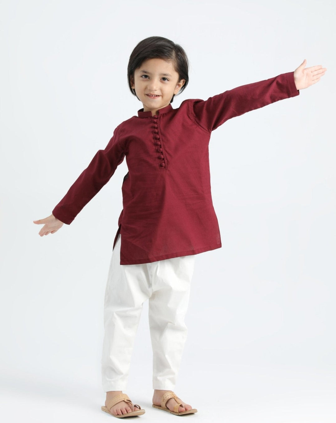 Muraqsh Ready To Wear Solids  Boys Maroon Cotton Kurta Trouser MURSCKT - Summer Collection
