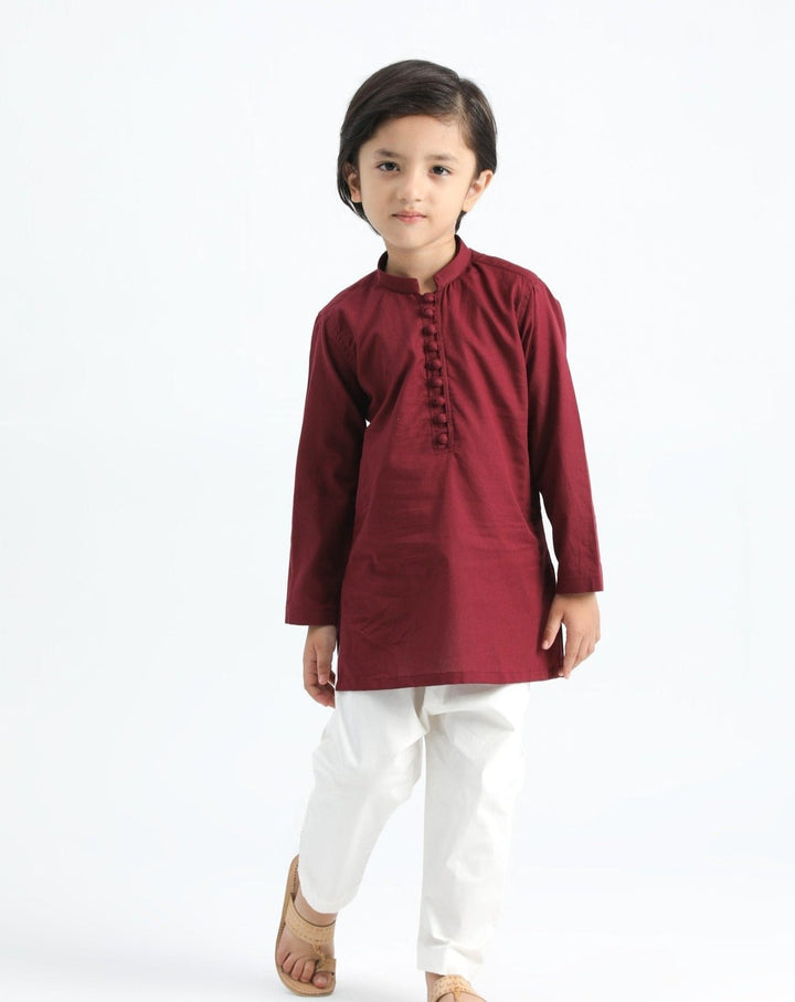 Muraqsh Ready To Wear Solids  Boys Maroon Cotton Kurta Trouser MURSCKT - Summer Collection