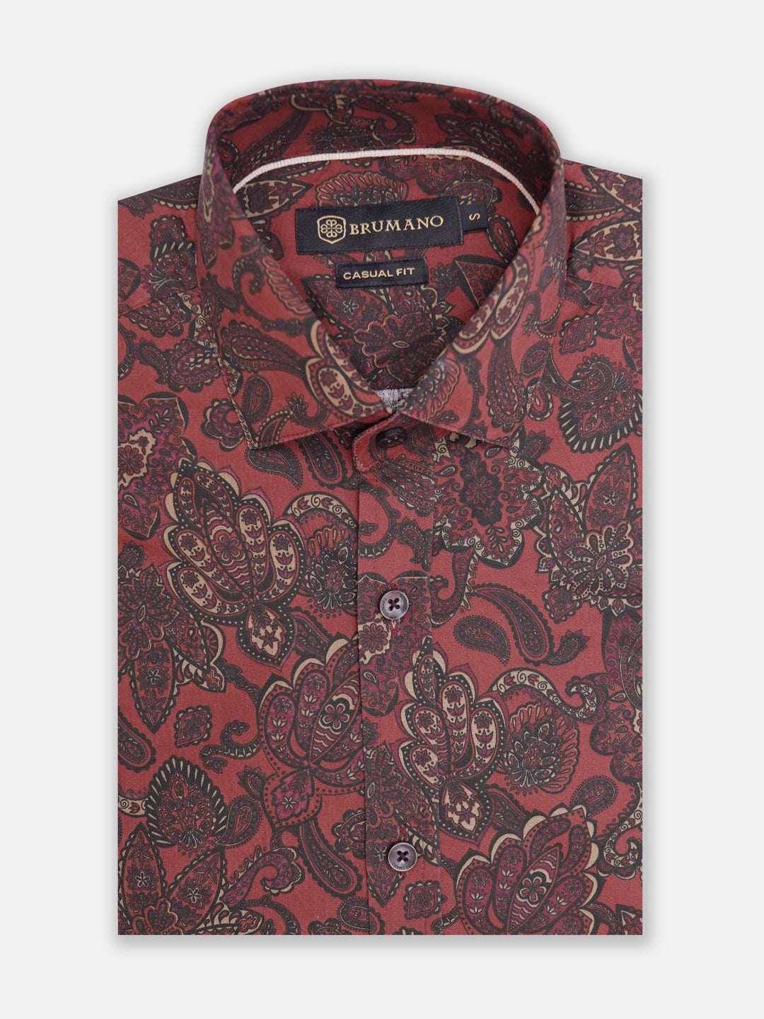 Brumano Mens RTW Solids Cotton Shirt Maroon Paisley Slim Fit Casual Collection