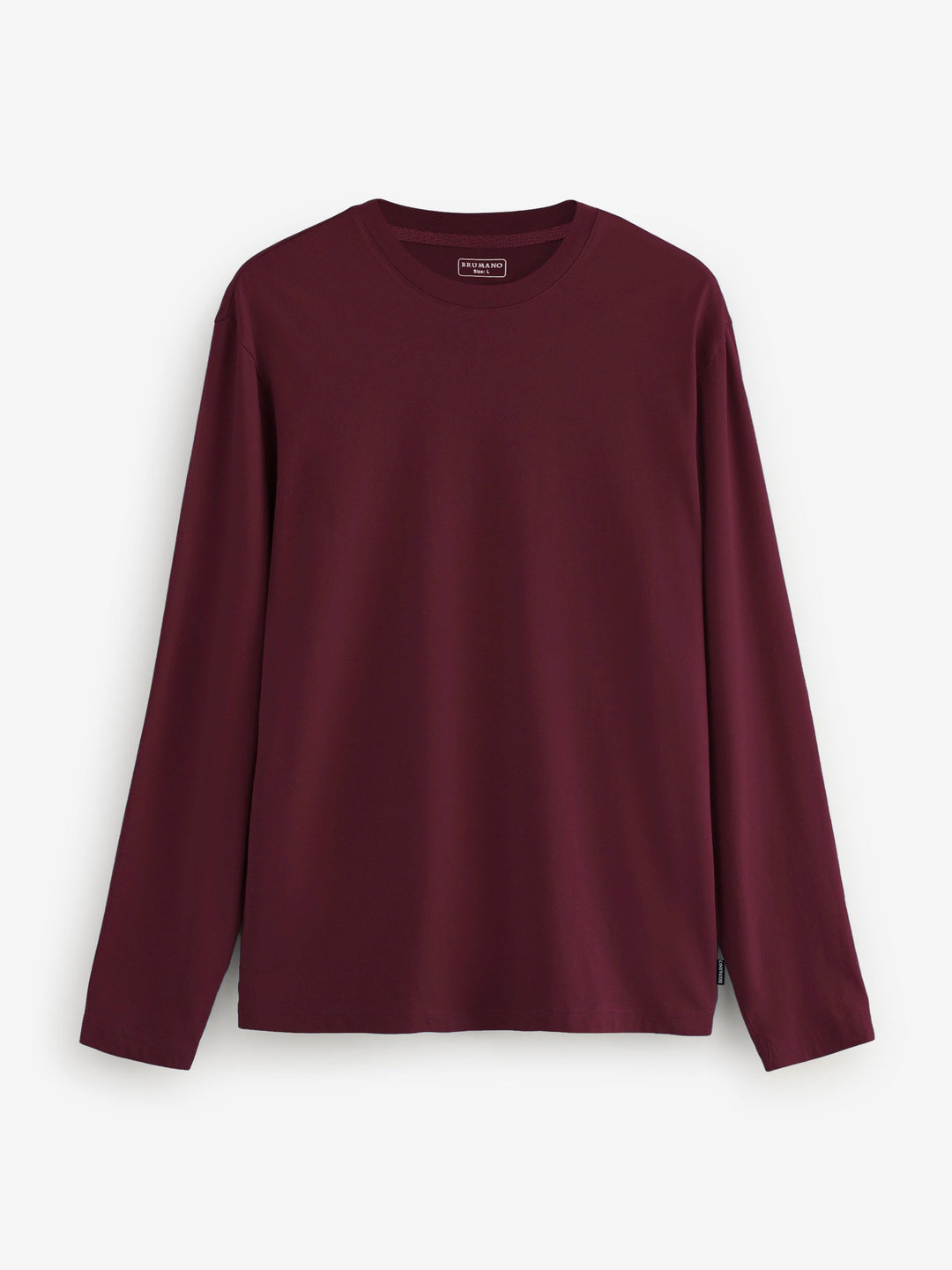 Brumano Mens T-Shirt RTW Solids Cotton Maroon Long Sleeve Crew Neck Casual Collection