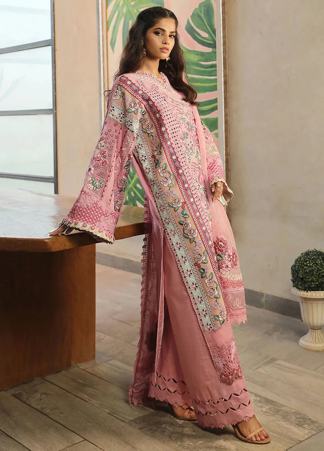 Maryam Hussain Embroidered Lawn Suit Unstitched 3 Piece MH24L D-10 Coral - Luxury Collection