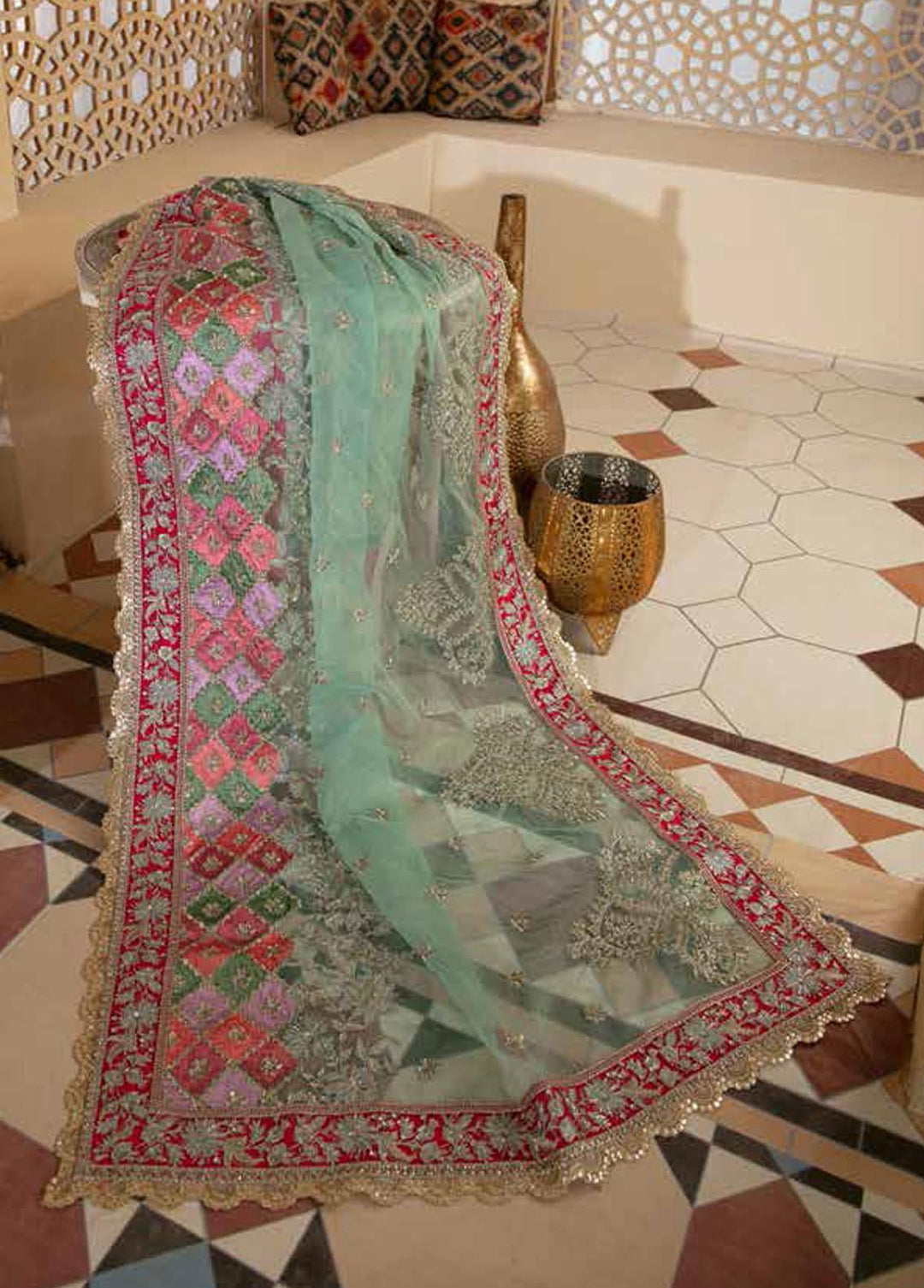 Marwa By Maryam Hussain Embroidered Net Suits Unstitched 3 Piece MH22M 02 MEHR - Wedding Collection