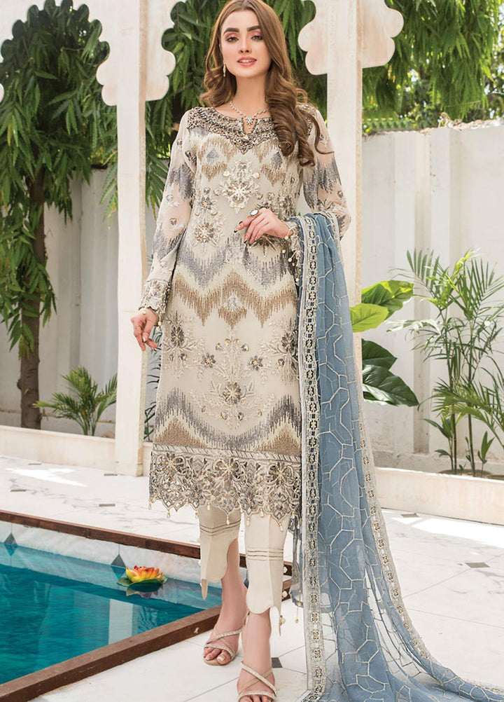 Maryam's Embroidered Chiffon Suits Unstitched 3 Piece MRM21C D-01 Lavender Smoke - Luxury Collection