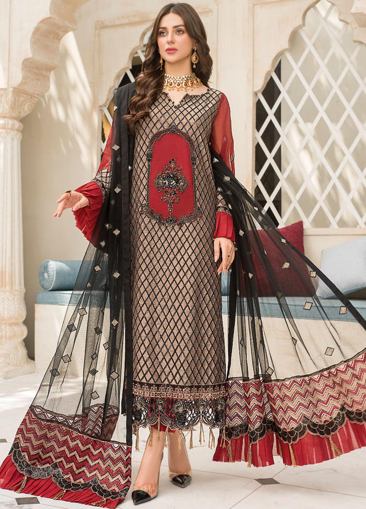 Maryam's Embroidered Chiffon Suits Unstitched 3 Piece MRM21C D-03 Dark Daisy - Luxury Collection