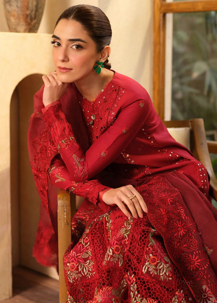 Maryum Hussain Embroidered Lawn Suit Unstitched 3 Piece MH25LL D-06 Berry - Summer Collection