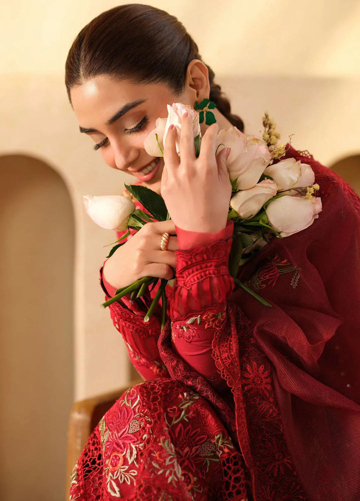 Maryum Hussain Embroidered Lawn Suit Unstitched 3 Piece MH25LL D-06 Berry - Summer Collection
