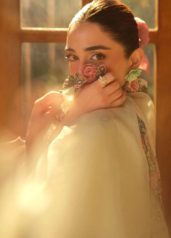Maryum Hussain Embroidered Lawn Suit Unstitched 3 Piece MH25LL D-08 Mint - Summer Collection