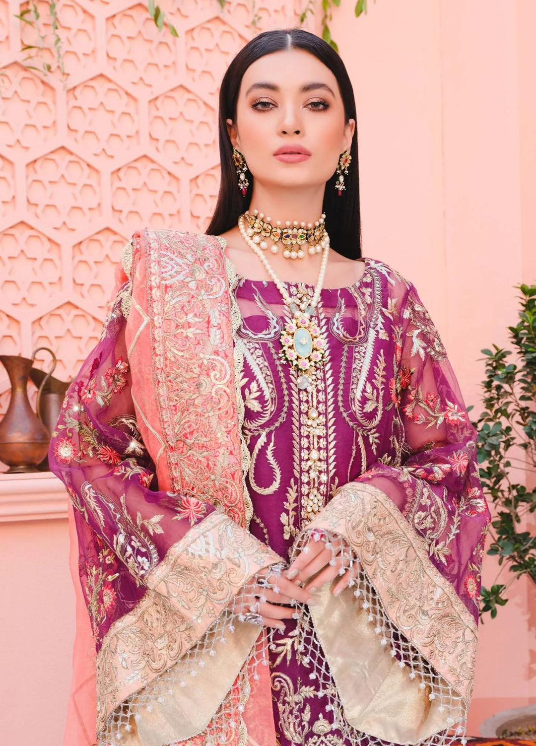 Mashq Luxury Pret Embroidered Organza 3 Piece Suit GARDEN OF EDEN