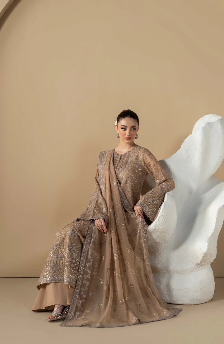 Purkashish by Lavish Premium Unstitched Embroidered Chiffon 3 Piece Suit LVP26UCP Mauve Taupe D-09 - Wedding Collection