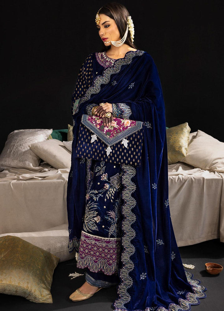 Maya By Nureh Embroidered Velvet Suits Unstitched 3 Piece NU23MV NS-100 - Luxury Collection